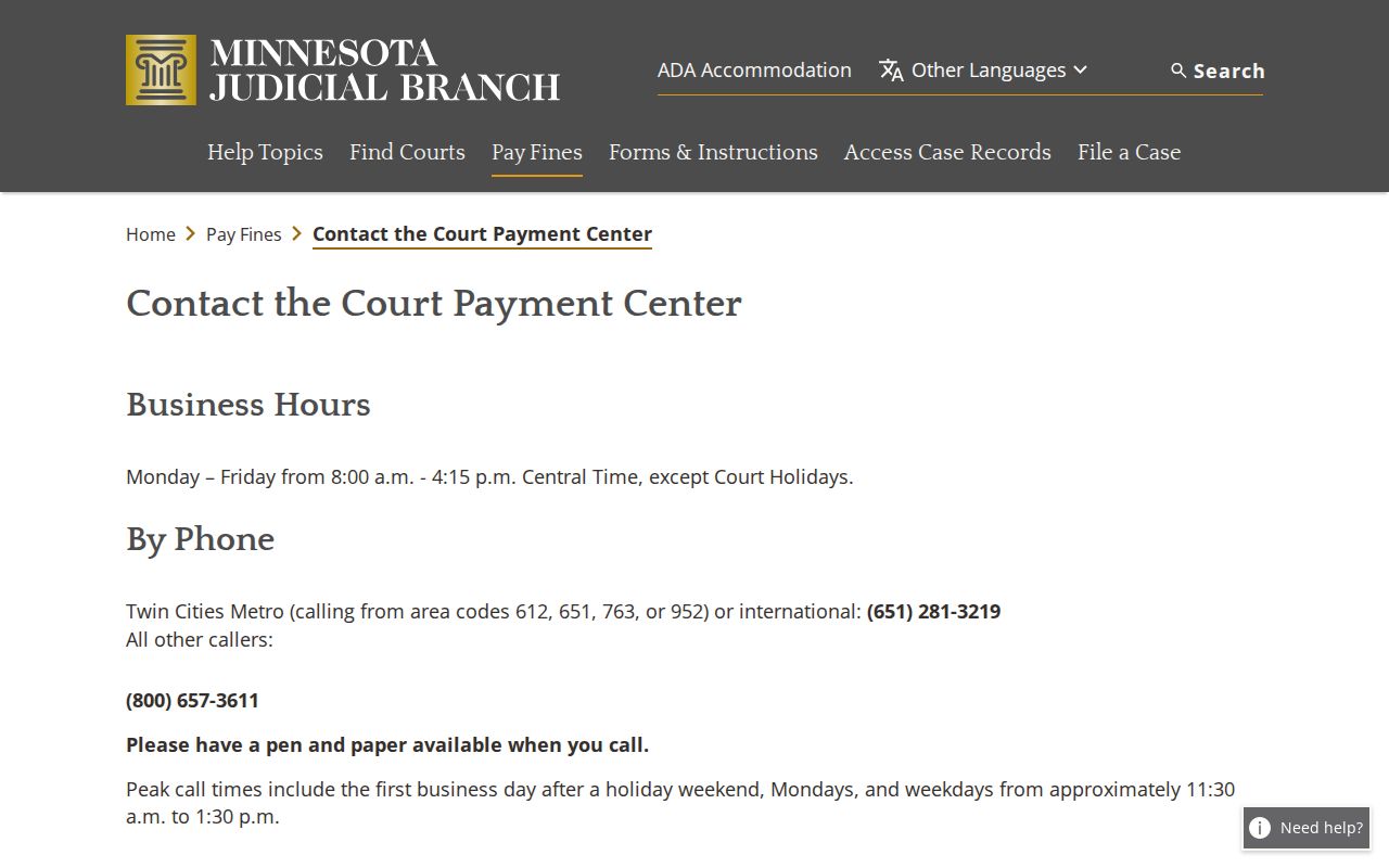 Carver County traffic court records Central Payment Center contact form fields