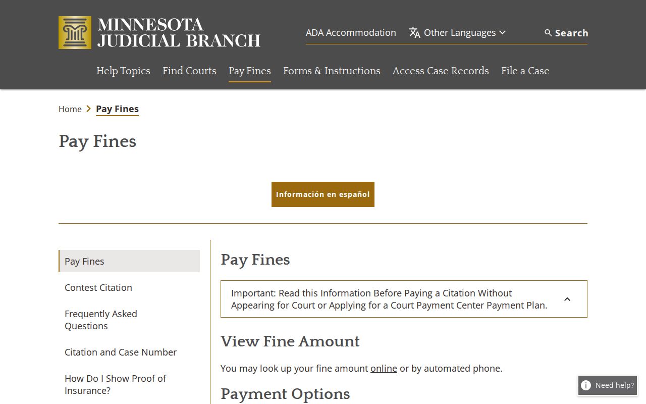 Carver County traffic court records Minnesota citation-payment interface