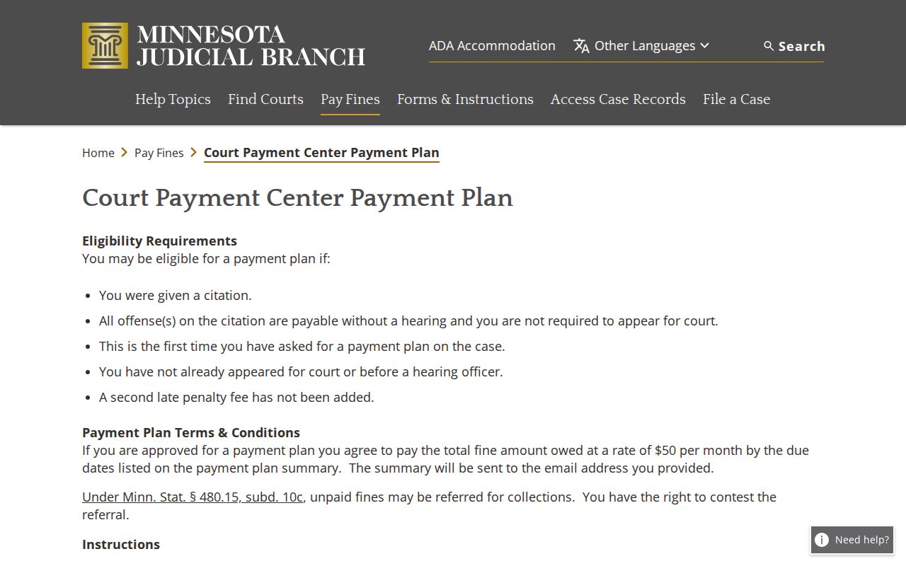 Carver County traffic court records Minnesota payment-plan eligibility information